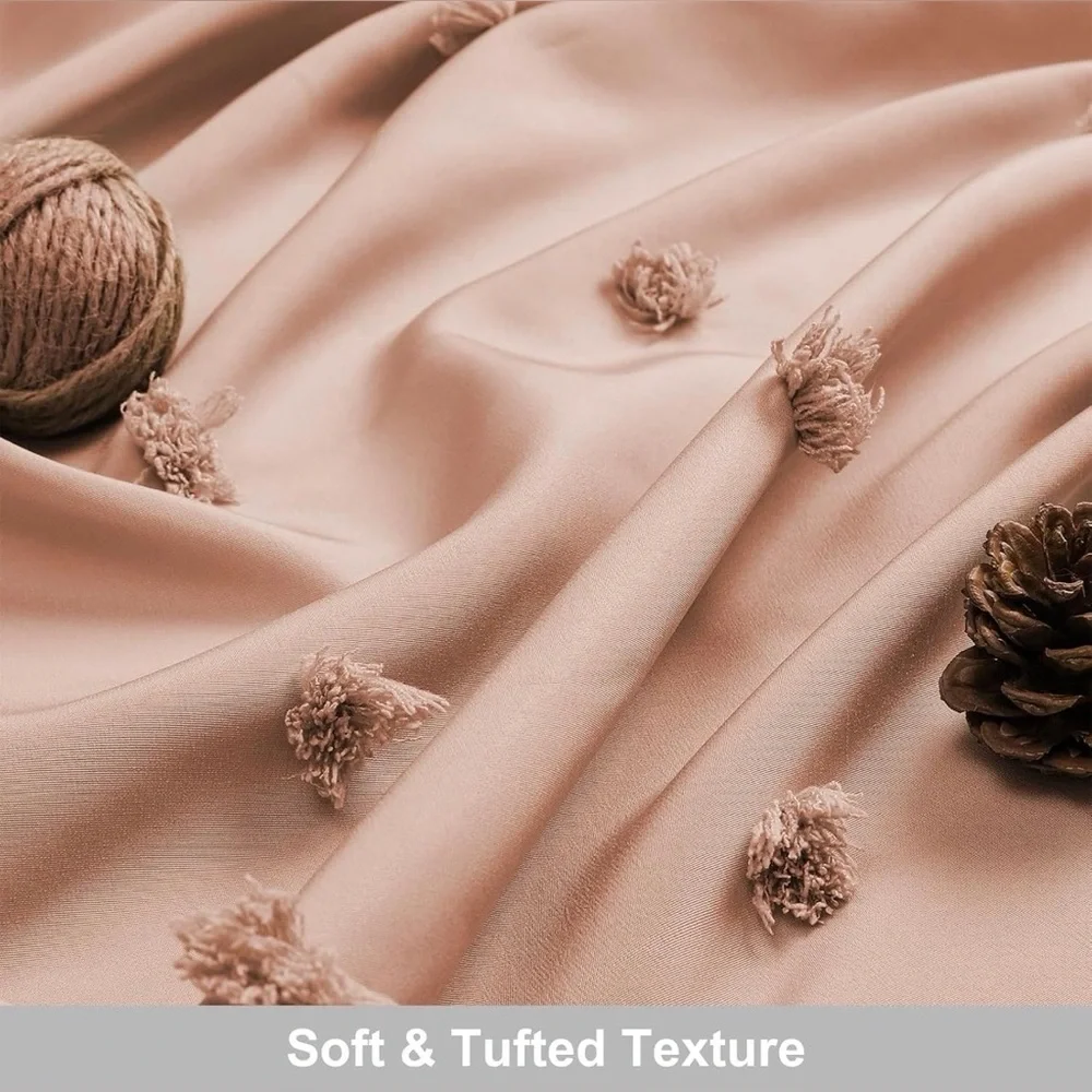 Water-Resistant Blush Pink Shower Curtain with Tassel Detail